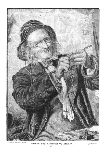 维多利亚插图老人准备羽毛笔写信图片下载