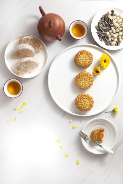 中国文化中秋节庆典桌上拍。图片下载