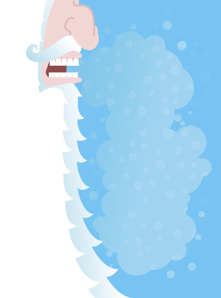 白胡子的圣诞老人。蒸汽嘴。雪飞图片下载