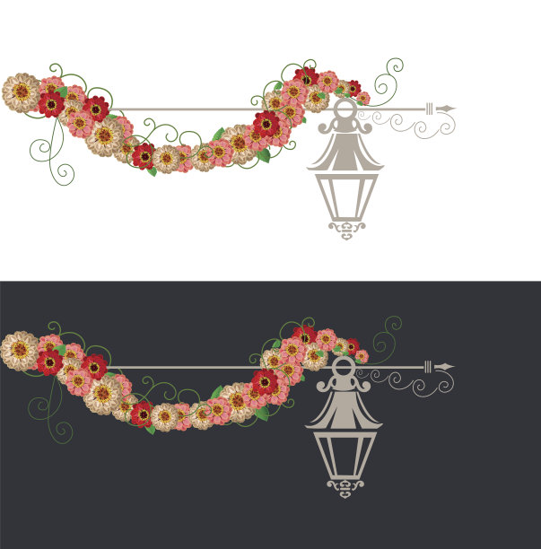 鲜花与复古元素图片下载