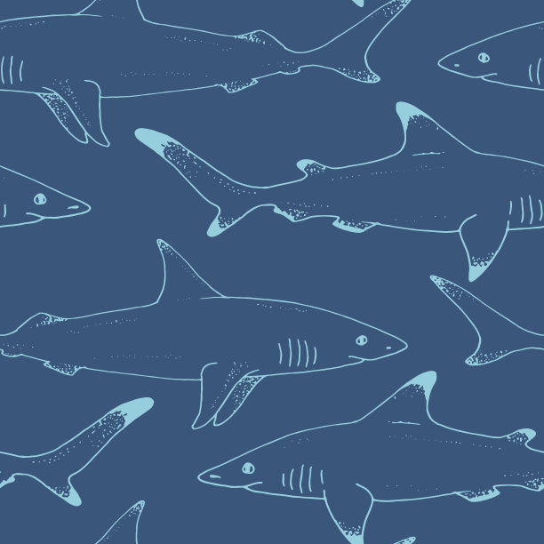 无缝模式与矢量鲨鱼素材图片