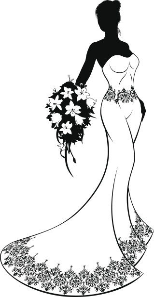 婚纱和花束新娘剪影图片下载