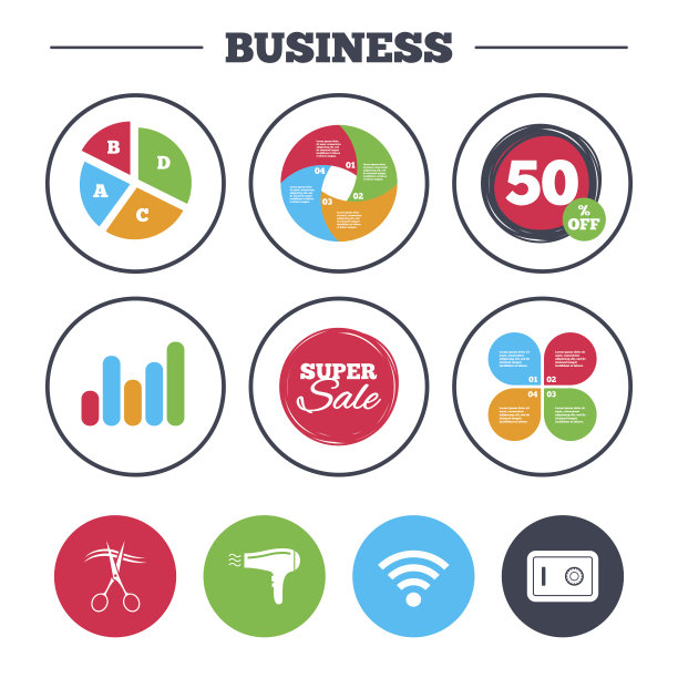 酒店服务图标。Wi-fi，吹风机和安全。图片下载