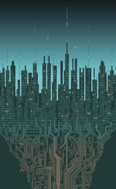 城市网络。抽象未来数字城市，高科技信息背景图片下载