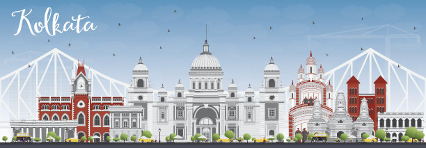 灰色地标和蓝天的加尔各答天际线。图片下载