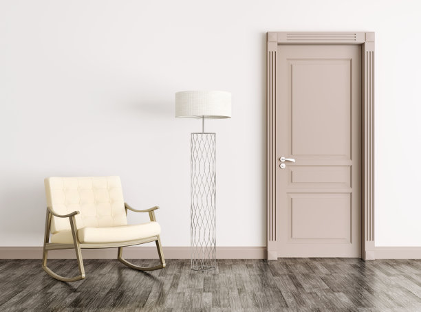 室内有门和摇椅3d渲染图片下载