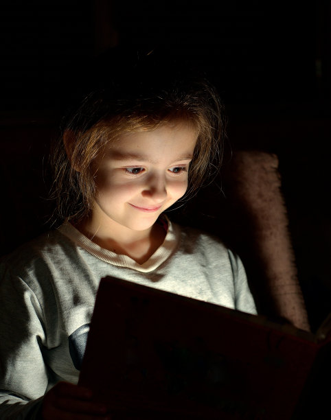 小女孩晚上看书图片下载