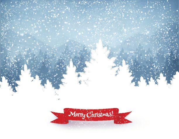 圣诞树与飘落的雪花素材图片