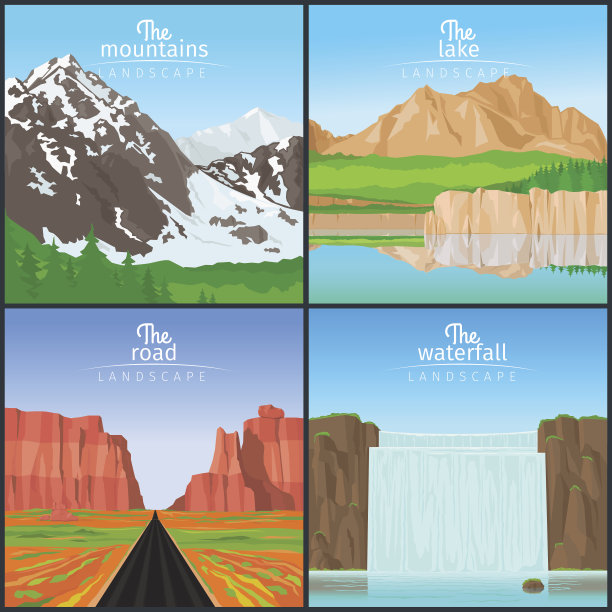 山脉和瀑布景观设置图片下载