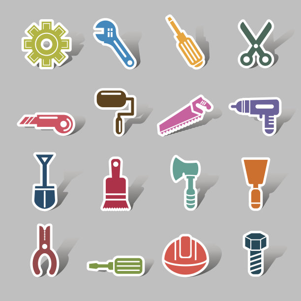 建筑工具集合颜色图标标签图片下载