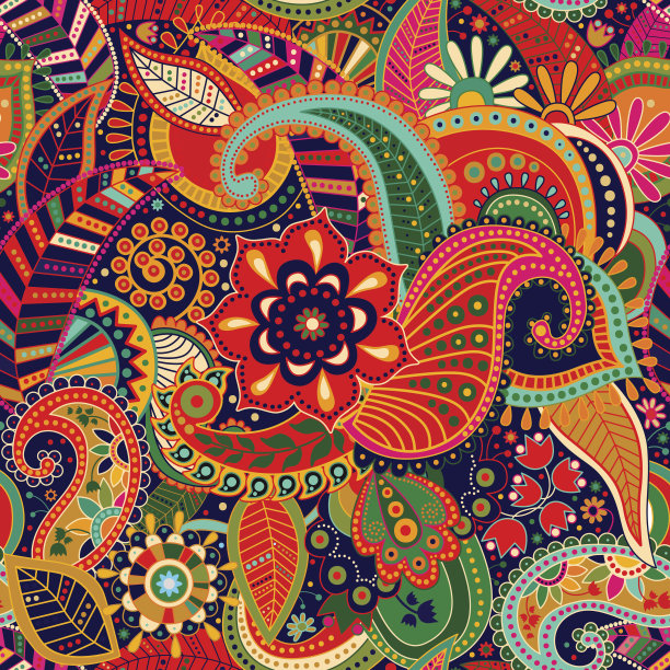 明亮的无缝图案在佩斯利风格图片下载