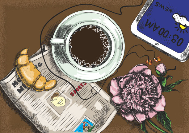 清晨咖啡色彩速写图片下载