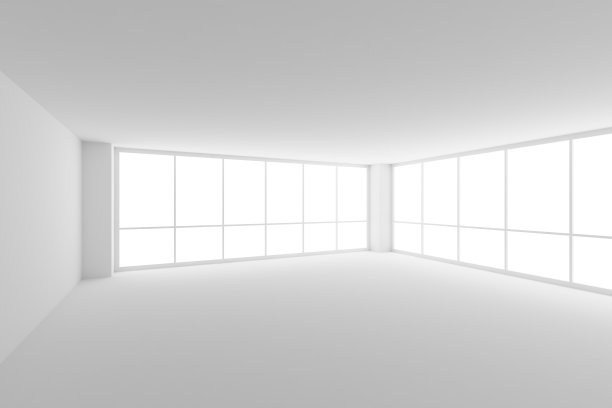 空荡荡的白色商务办公室，有两扇大窗户。图片下载