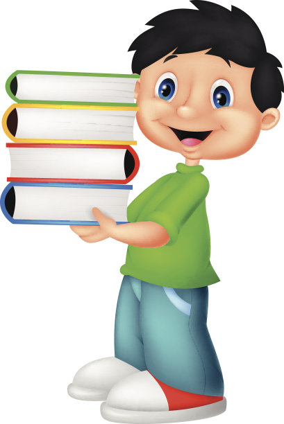 小卡通男孩拿着一堆书图片下载