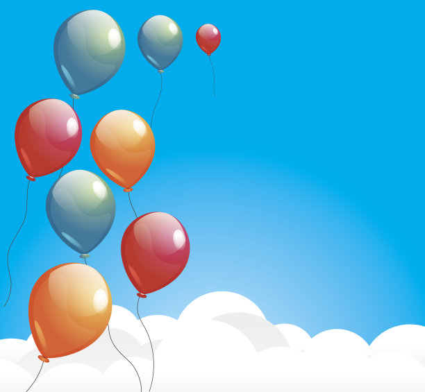 气球在蓝天的云朵上图片下载