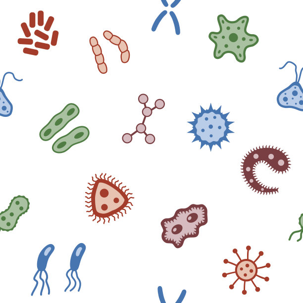 无缝的细菌、微生物、病毒、微生物图标背景。图片下载