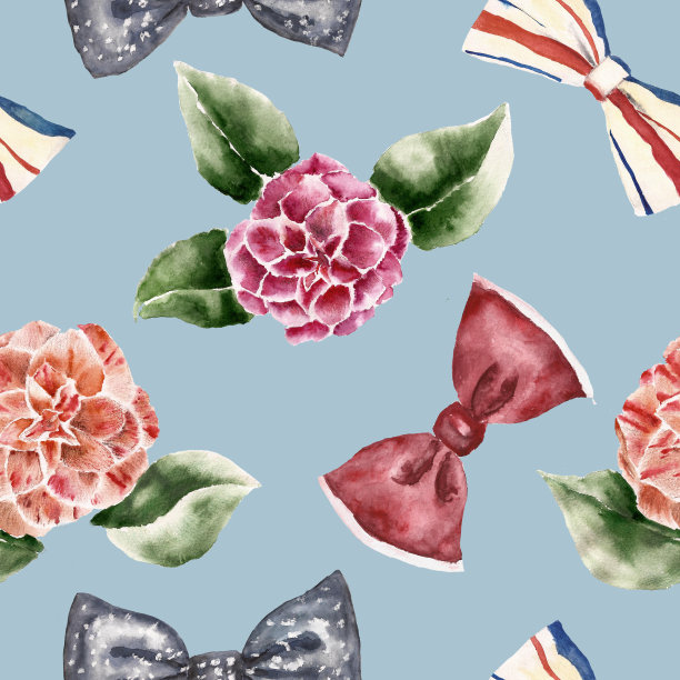 无缝图案与花和蝴蝶结图片下载