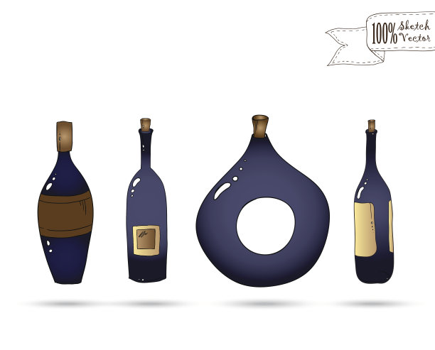 向量酒瓶。涂鸦风格。图片下载