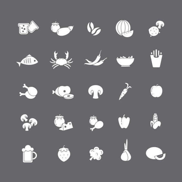 白色图标与食物烹饪。图片下载