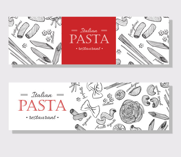 矢量复古意大利面食餐厅插图。手绘图片下载