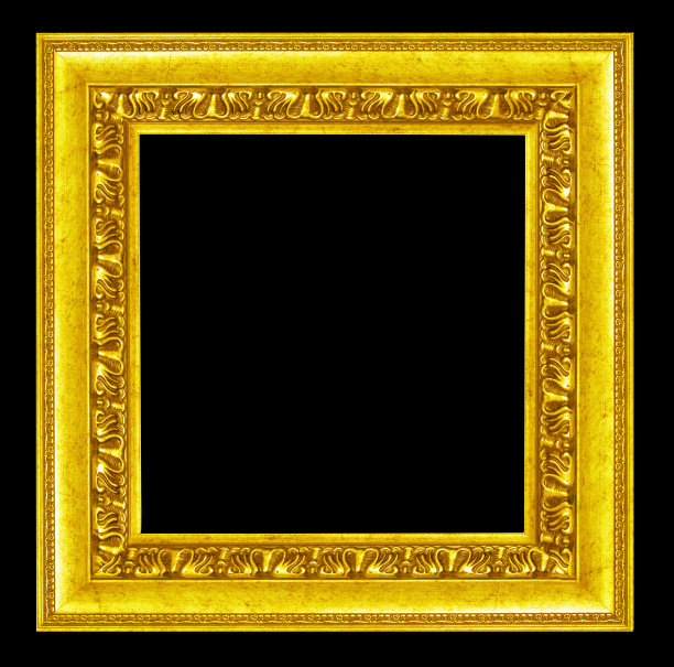 金色复古画框相框，黑色背景图片下载