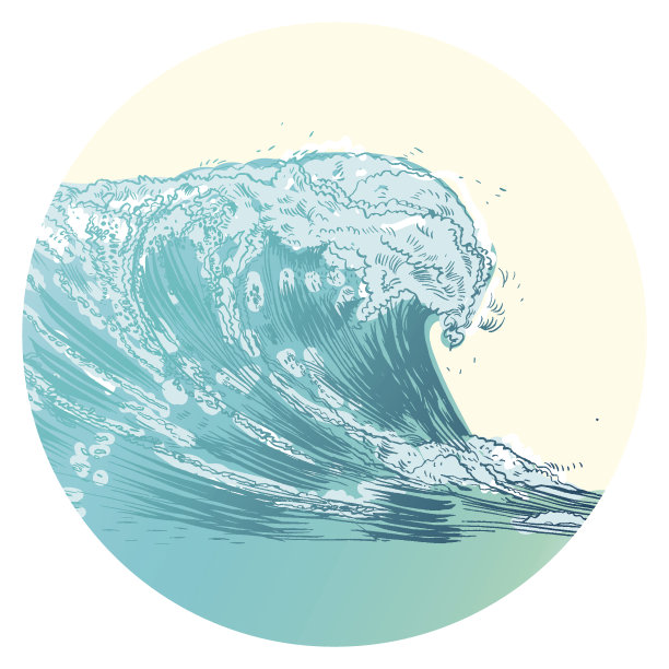 矢量插图手绘手工挑选的波浪图片下载