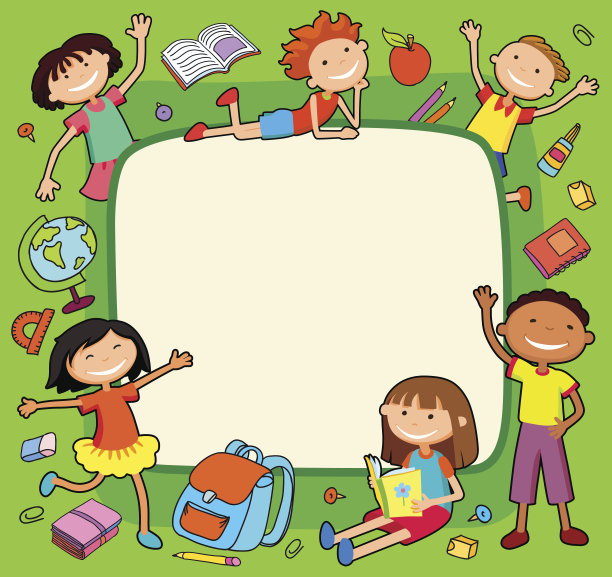 插图的孩子bunner周围的广场旗帜后海报矢量图片下载