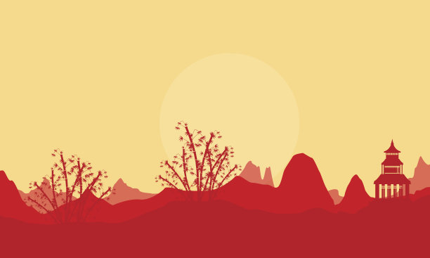 山水竹亭的剪影图片下载