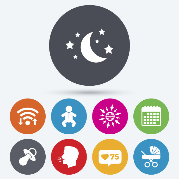 月亮和星星。婴儿婴儿图标。车,假。图片下载