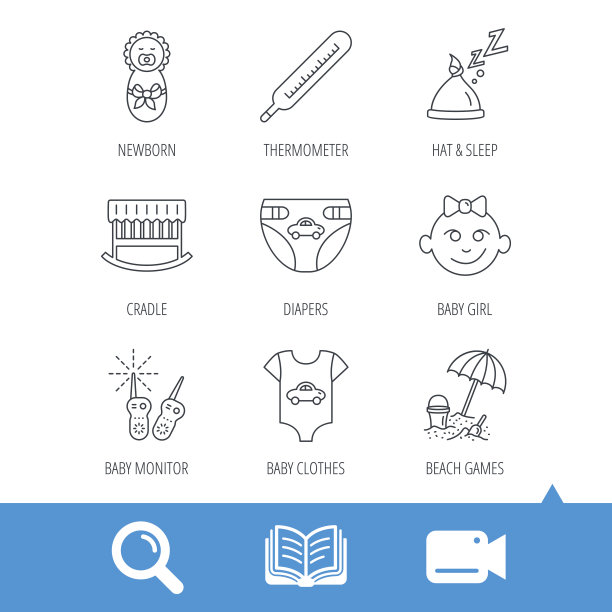 新生儿衣服，尿布和睡帽图标。图片下载