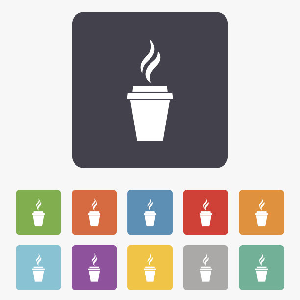 咖啡玻璃标志图标。热咖啡按钮。图片下载