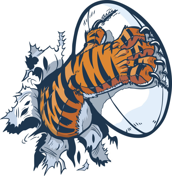 老虎爪子抓橄榄球球撕裂的背景图片下载