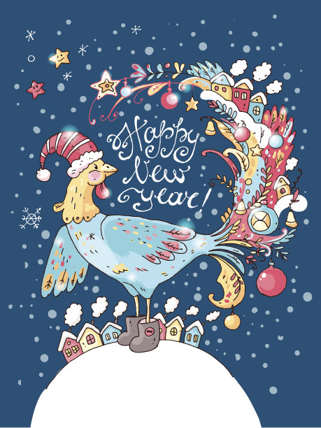 可爱公鸡新年贺卡图片下载