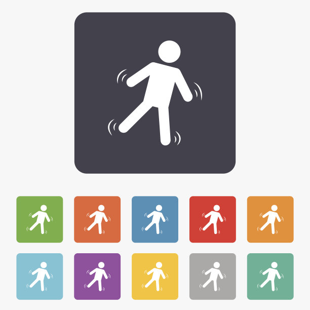 男人跌倒标志图标。倒下的人类象征。图片下载