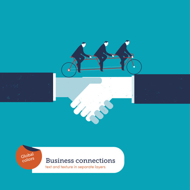 商人们骑着双人自行车交叉握手图片下载