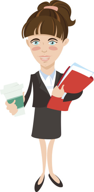 拿着文件夹和咖啡的女商人。平的风格图片下载