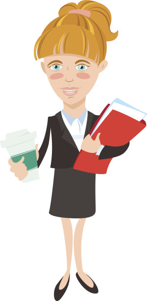 拿着文件夹和咖啡的女商人。平的风格图片下载