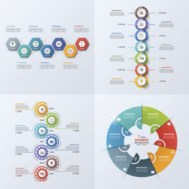 一套4个业务信息图表模板与7个步骤图片下载