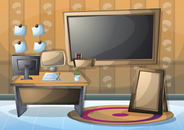 卡通矢量插图室内教室与分离的层素材图片