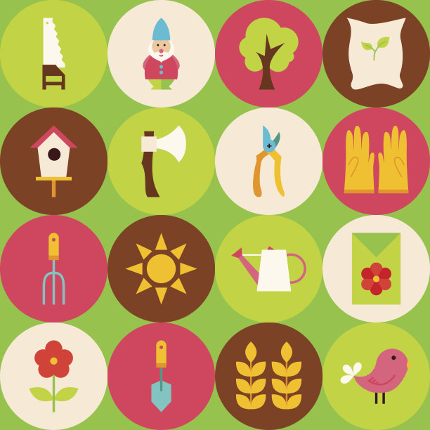 矢量绿色平坦的自然春天无缝模式与圆图片下载