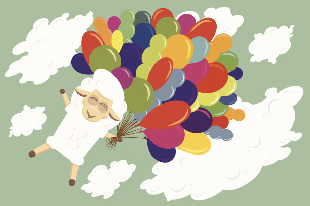 矢量插图。卡片上有会飞的小羊羔。图片下载