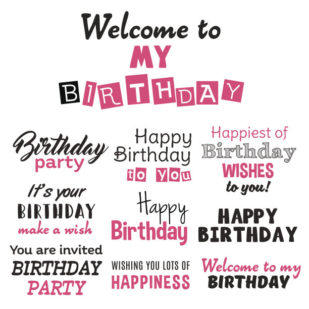 粉色生日快乐字体文本孤立的白色背景图片下载