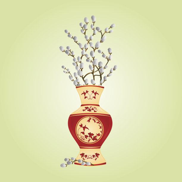 花瓶用枝pussy柳泉背景矢量图片下载