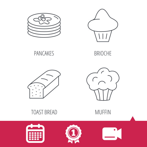 煎饼，奶油松饼和烤面包的图标。图片下载