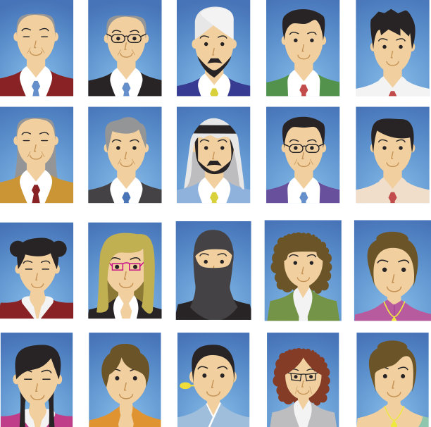 近距离的头部拍摄在平面风格与蓝色渐变背景图片下载