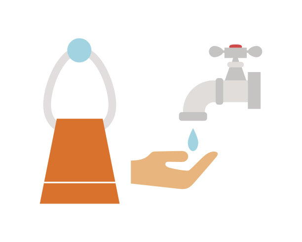 浴室图标彩色与过程水水龙头节约符号卫生和清洁家居洗涤清洁美容毛巾矢量插图图片下载