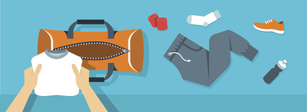 男子将健身用品放入运动袋矢量横幅图片下载