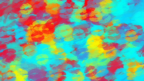 红蓝黄吻口红抽象图片下载