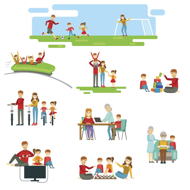 幸福家庭一起玩一套插图图片下载