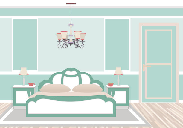 经典的卧室室内冷色。图片下载